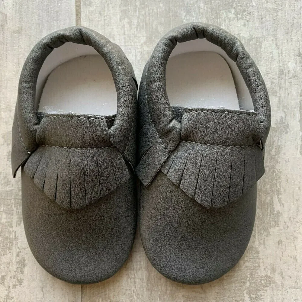 Baby Toddler Boy Girl Slip On Moccasins Rubber Sole Shoes Hard Sole Size 8 36-42